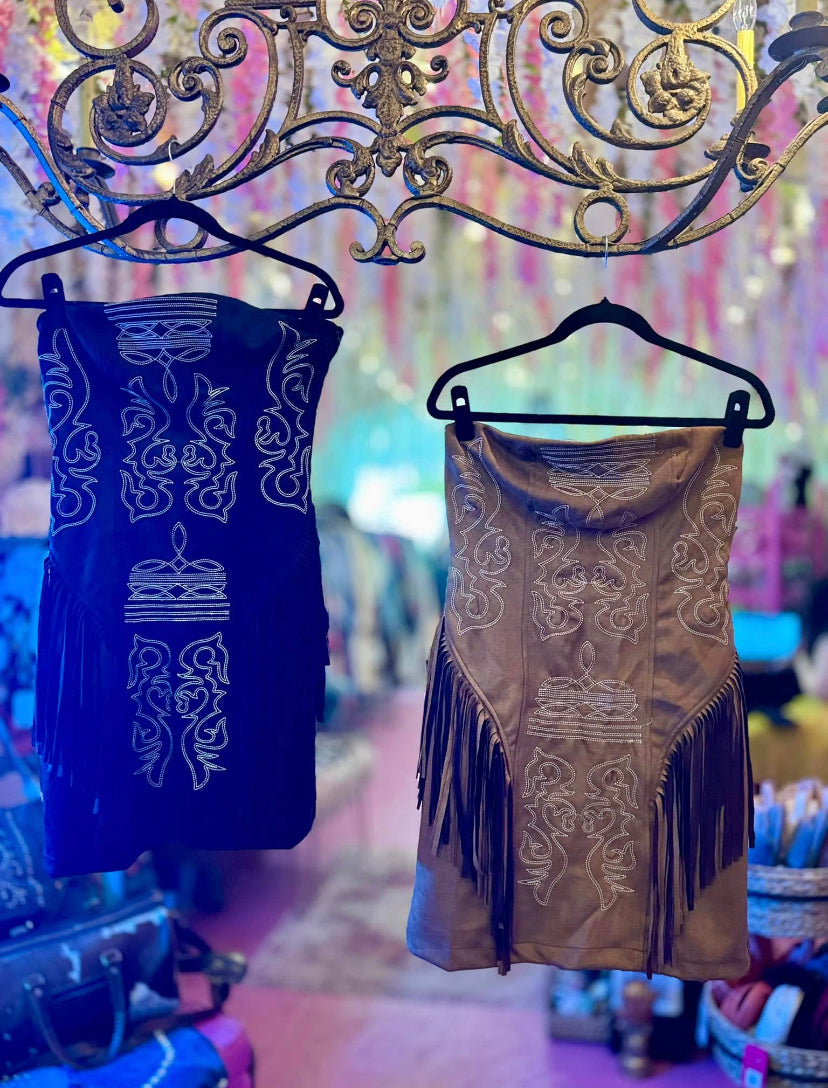 Boot stitch fringe tube dress