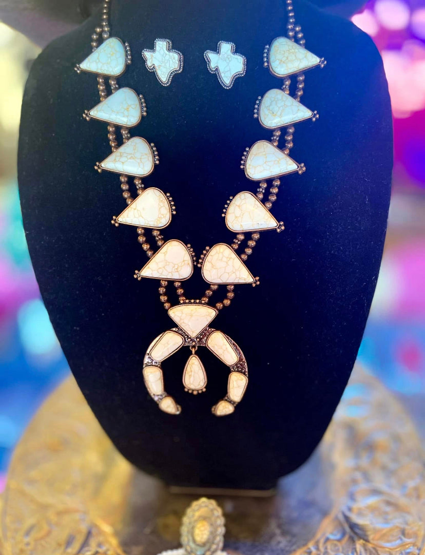 White Stone Squash Blossom Necklace