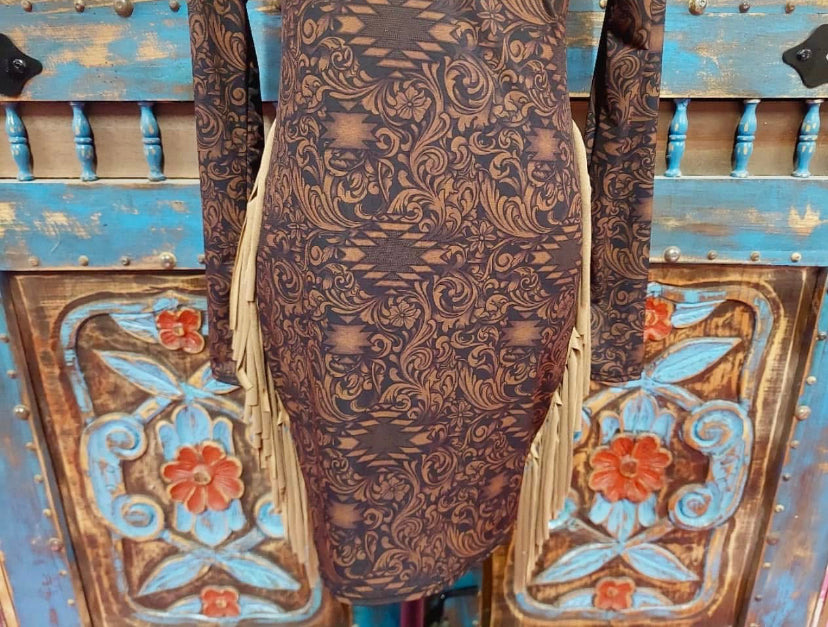 L&B Brown Tooled Fringe Dress