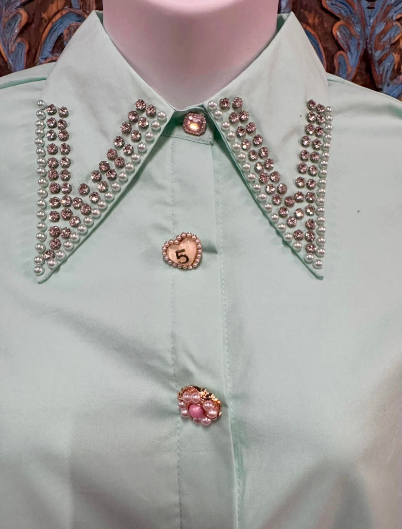 Mint Blouse with Bling Collar