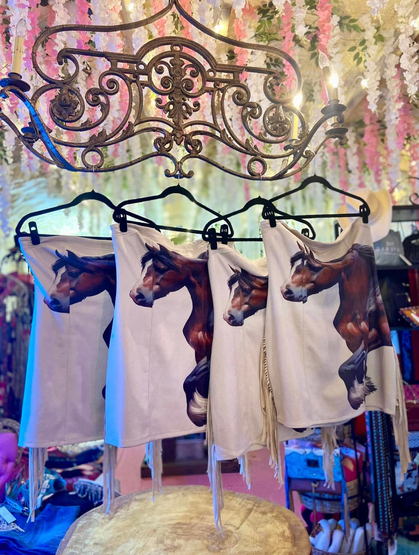 L&B Cream Horse Fringe Tube Dress