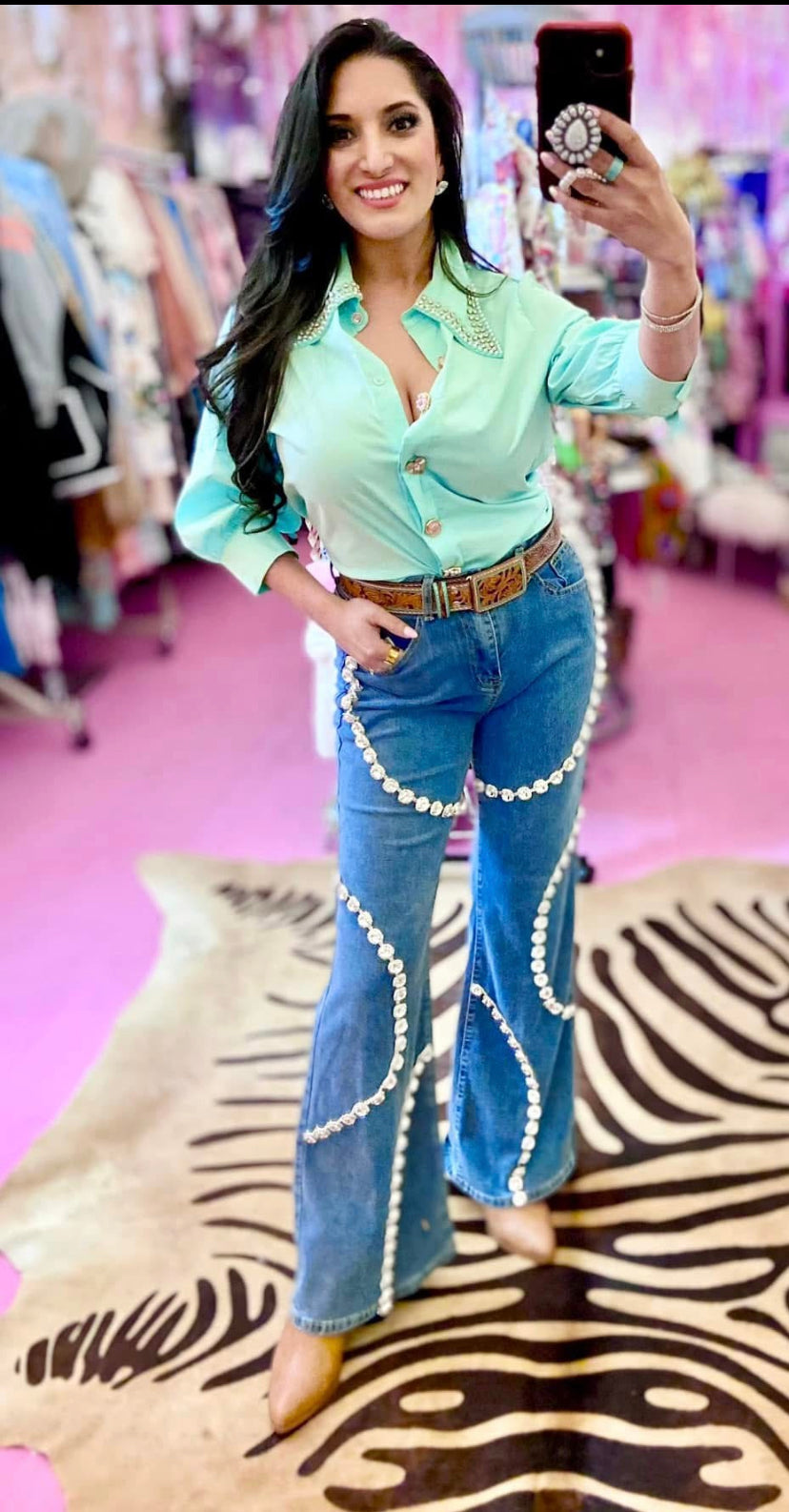 Mint Blouse with Bling Collar