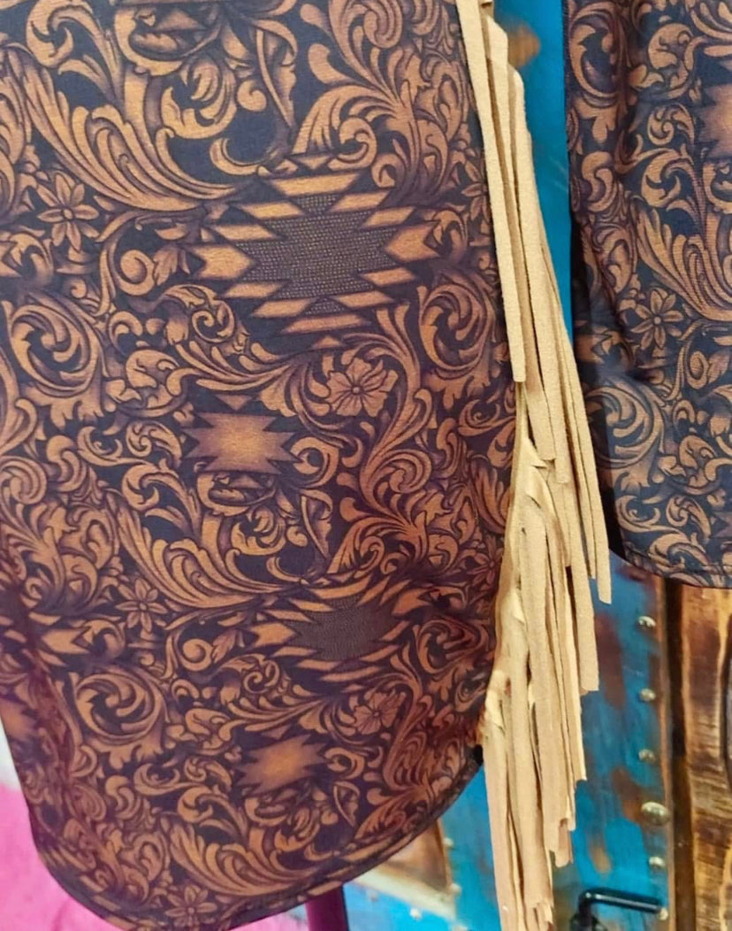 L&B Brown Tooled Fringe Dress