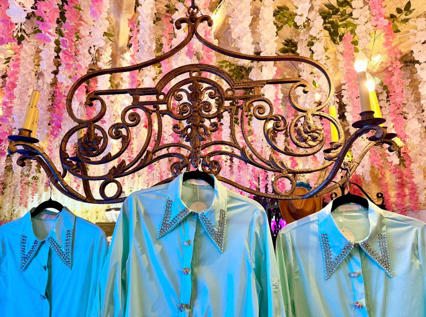 Mint Blouse with Bling Collar
