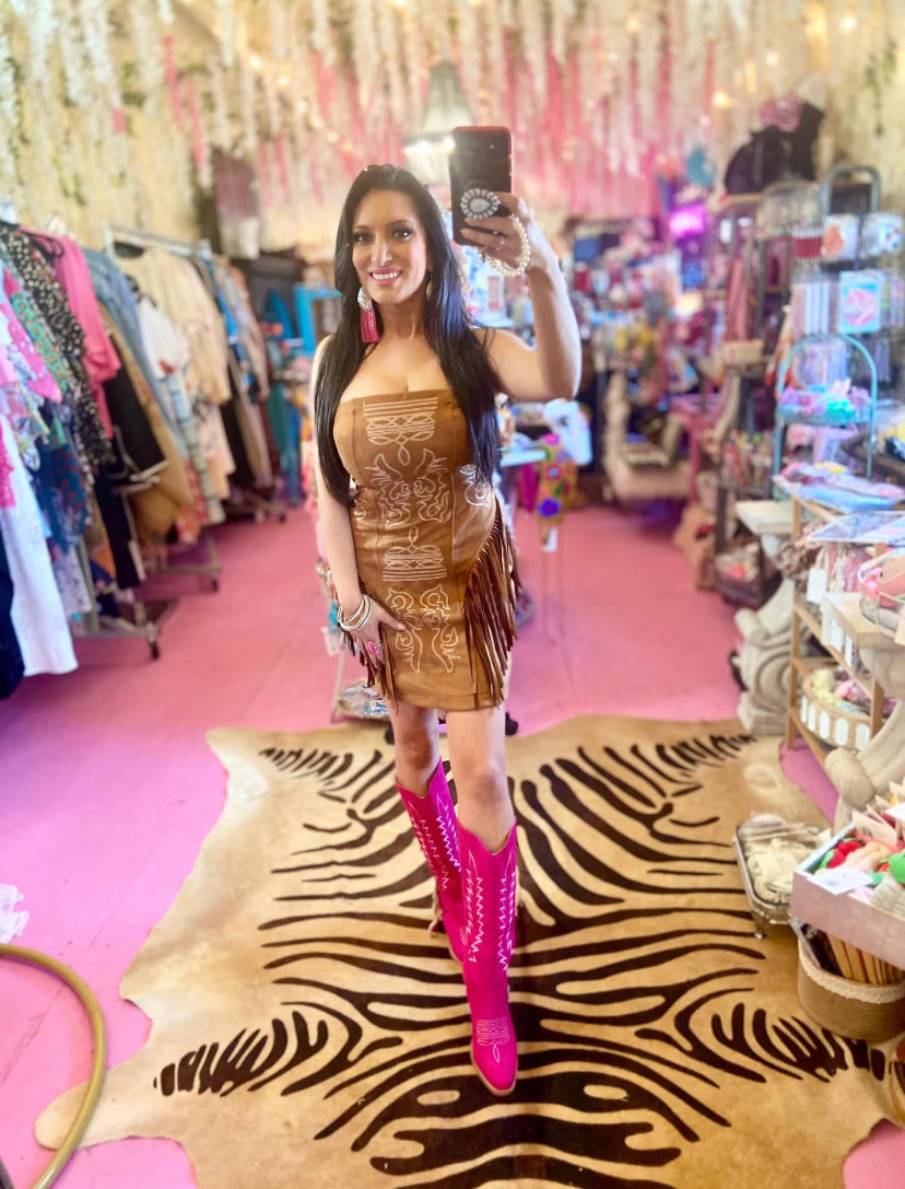 Boot stitch fringe tube dress