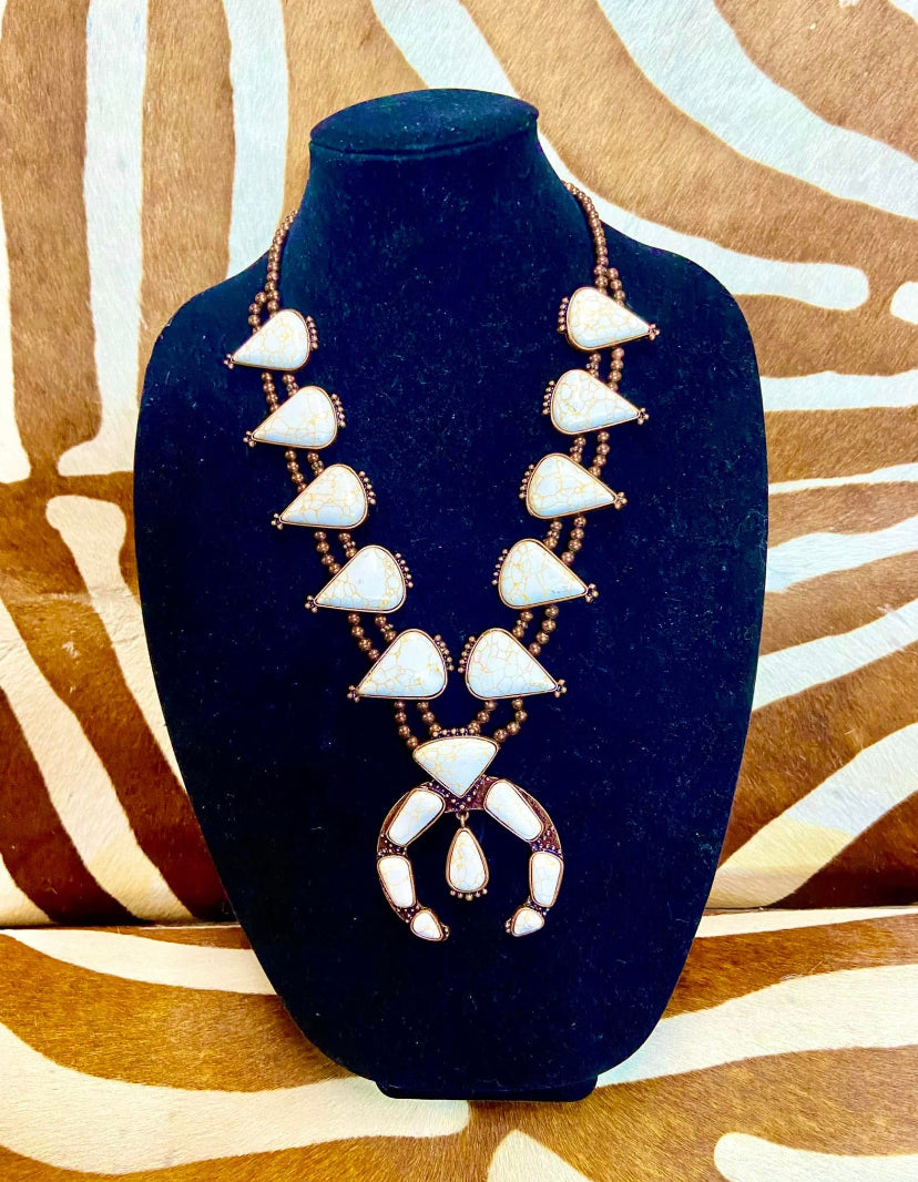 White Stone Squash Blossom Necklace