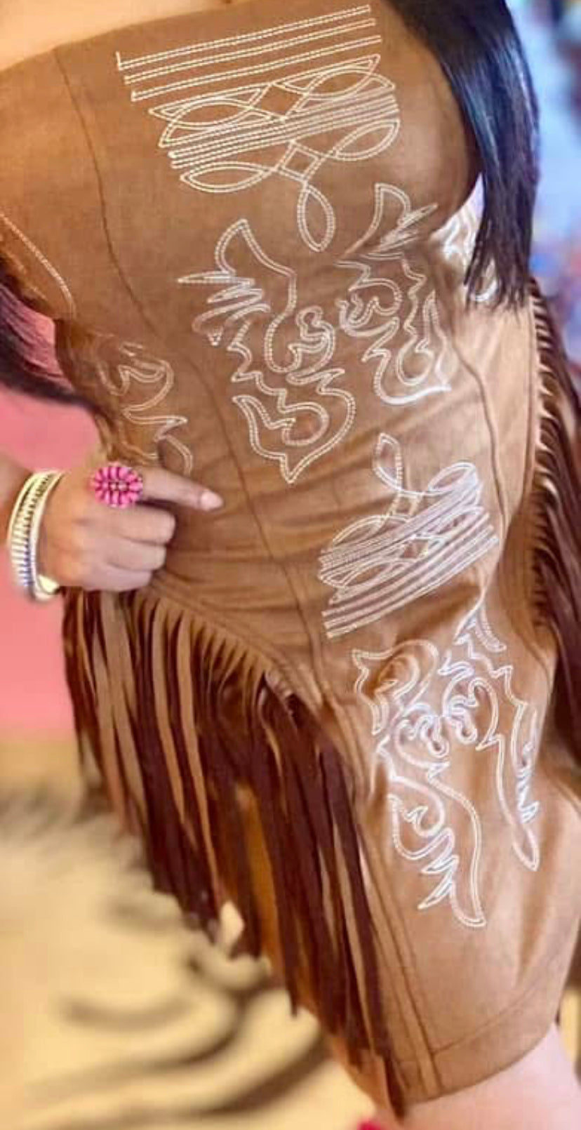 Boot stitch fringe tube dress