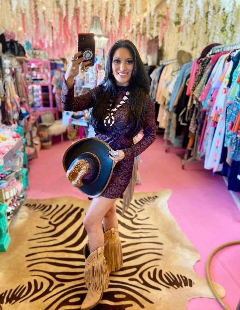 L&B Brown Tooled Fringe Dress