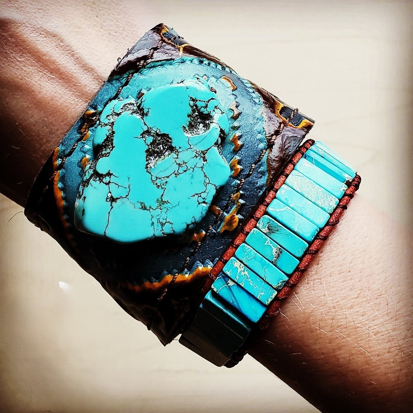 **Woven Imperial Jasper Stacked Stone Bracelet-Turquoise 803t