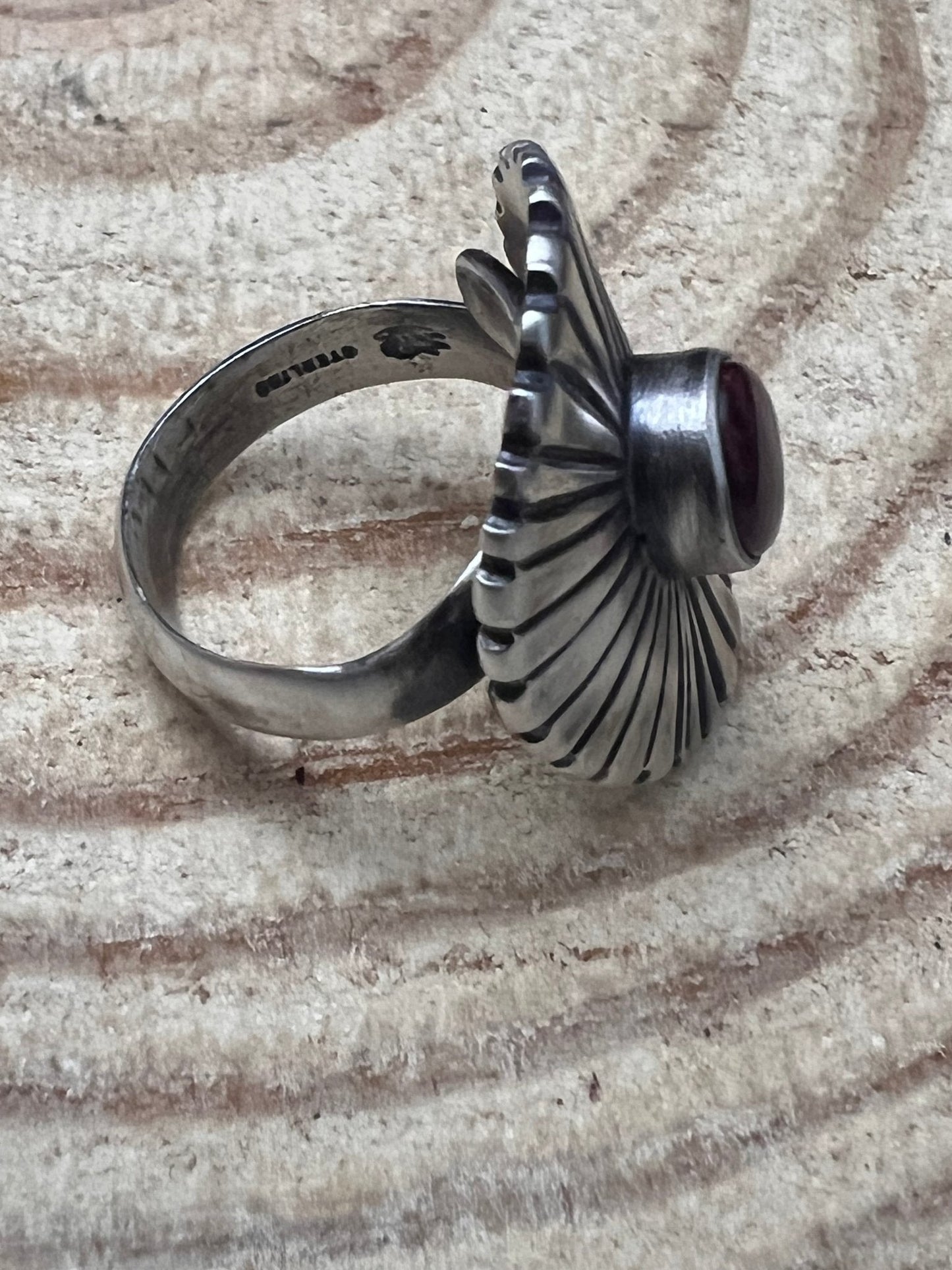 Concho Ring with Purple Spiny Oyster by Raymond Coriz - Size 7+ adjustable