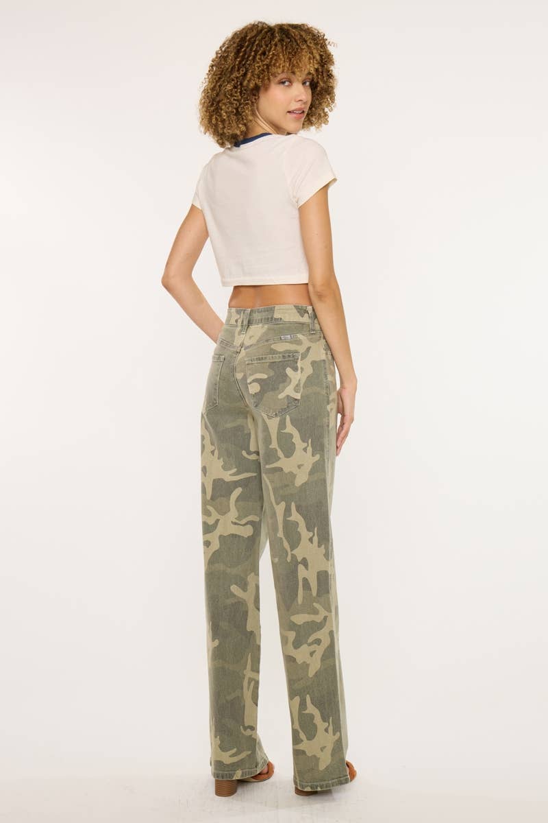 High Rise Camo Wide Leg Jeans by Kan Can