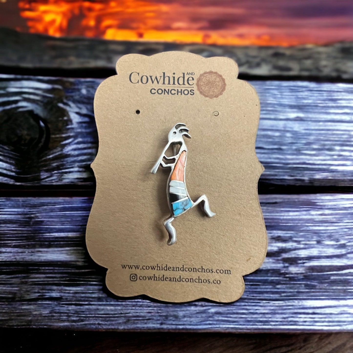 Kokopelli inlay brooch - signed by artist