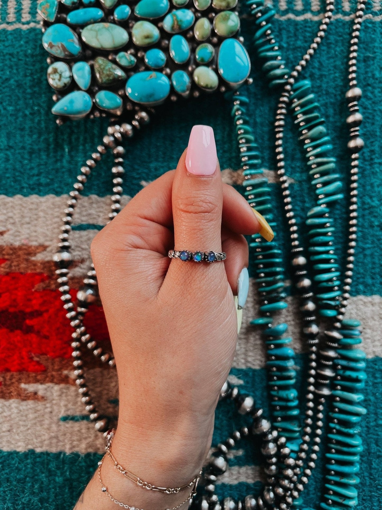 Lux Aurora Opal Blue Sterling Stacker Ring