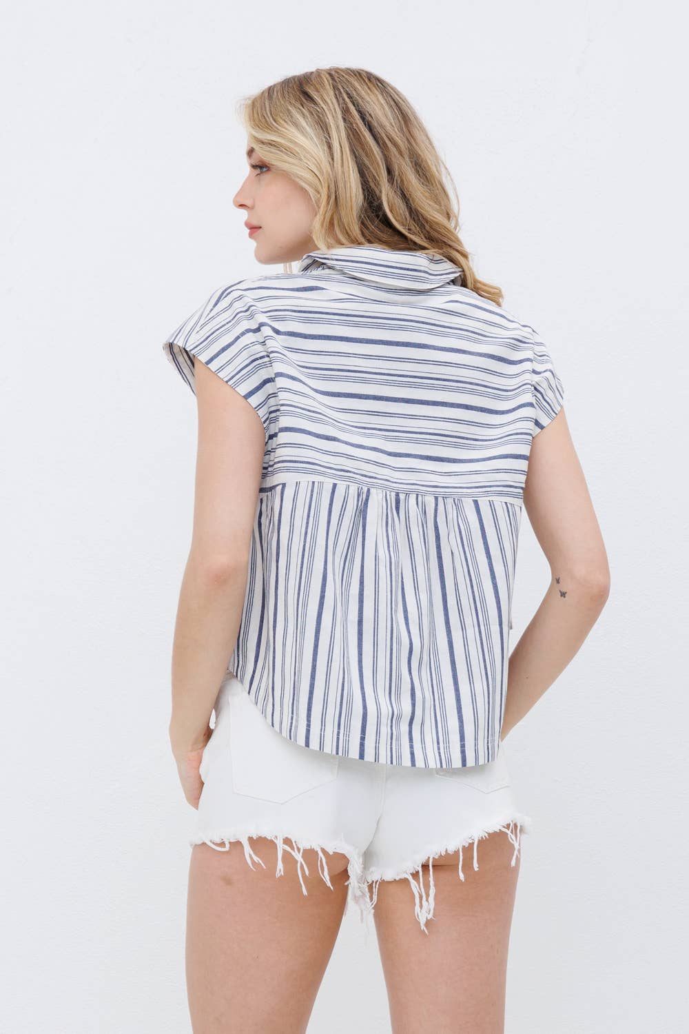 Navy Stripe Button Up Shirt