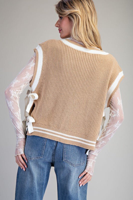 V-neck Side Tie Sleeveless Sweater Top