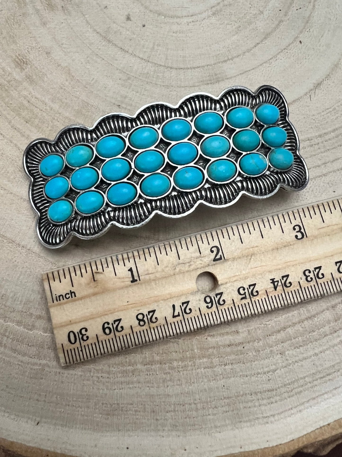Western Faux Turquoise Cluster Metal Hair Barrette