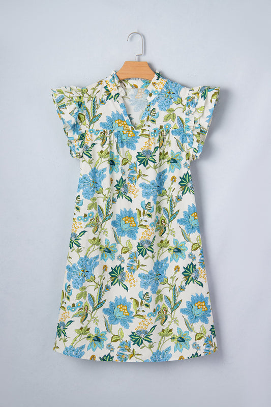 Floral V-Neck Triple Ruffle Mini Dress