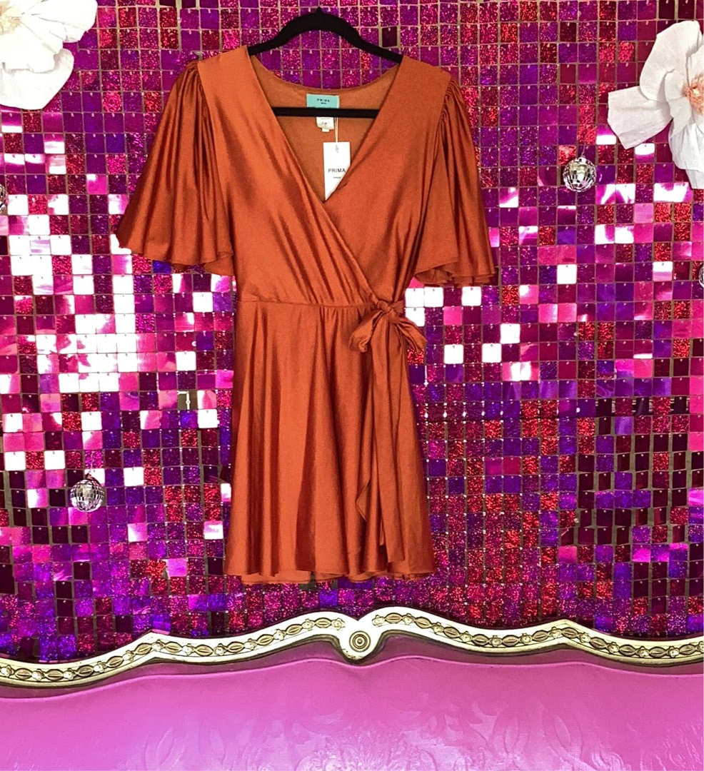 Burnt orange wrap dress