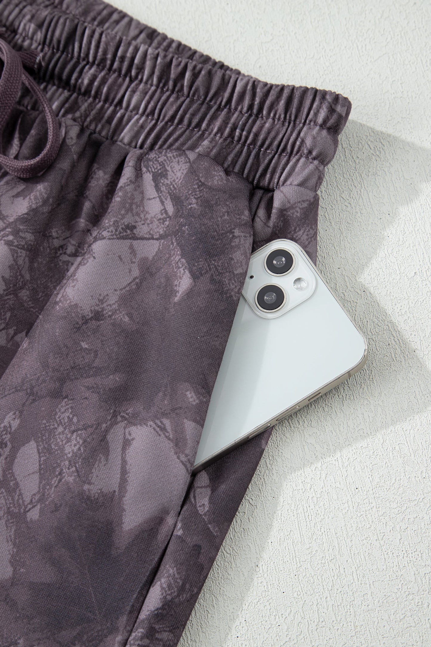Abstract Camo Pullover & Drawstring Shorts Set
