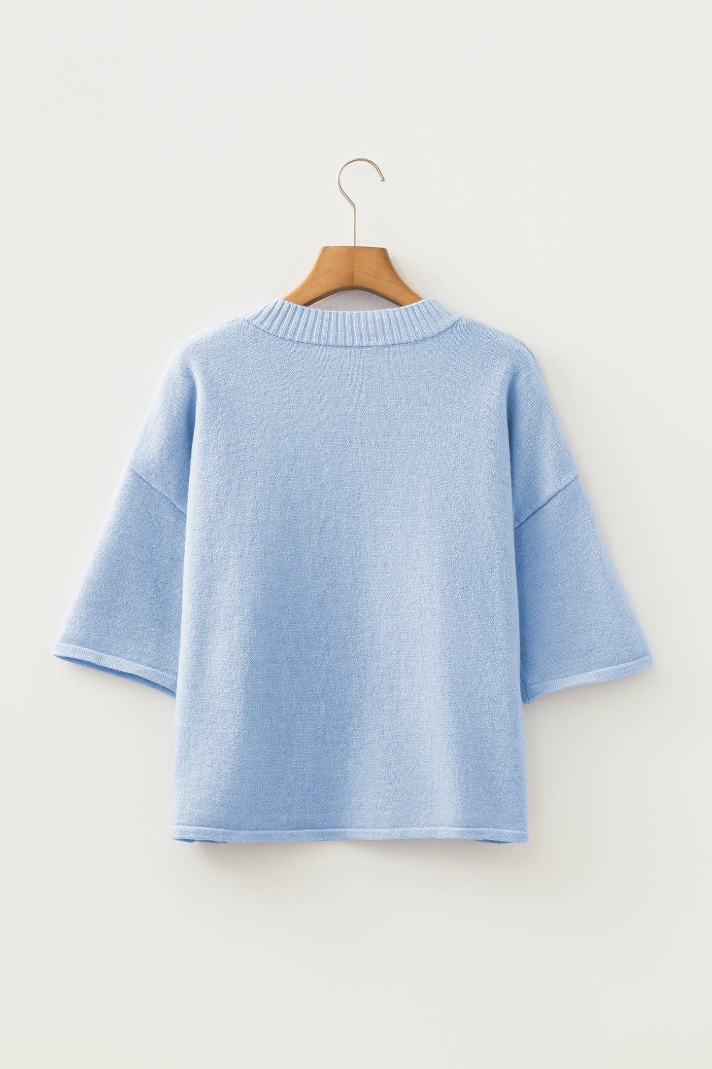 Solid 3/4 Sleeve Boxy Button-Down Cardigan