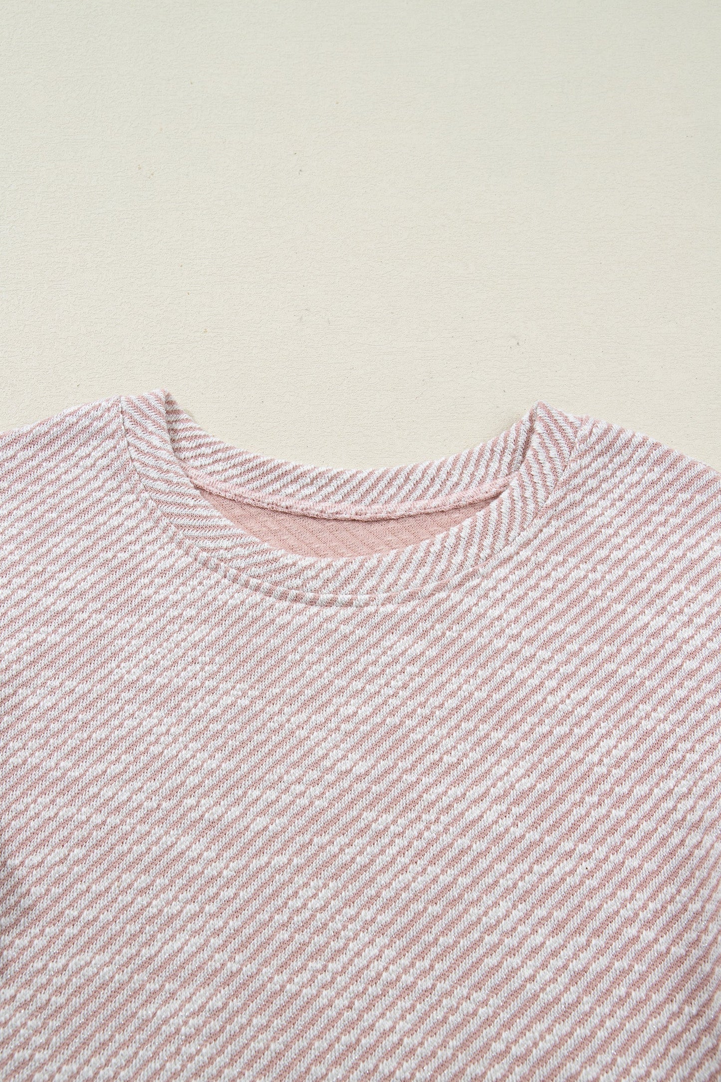Stripe Lace Ruffle Short Sleeve Twill Blouse
