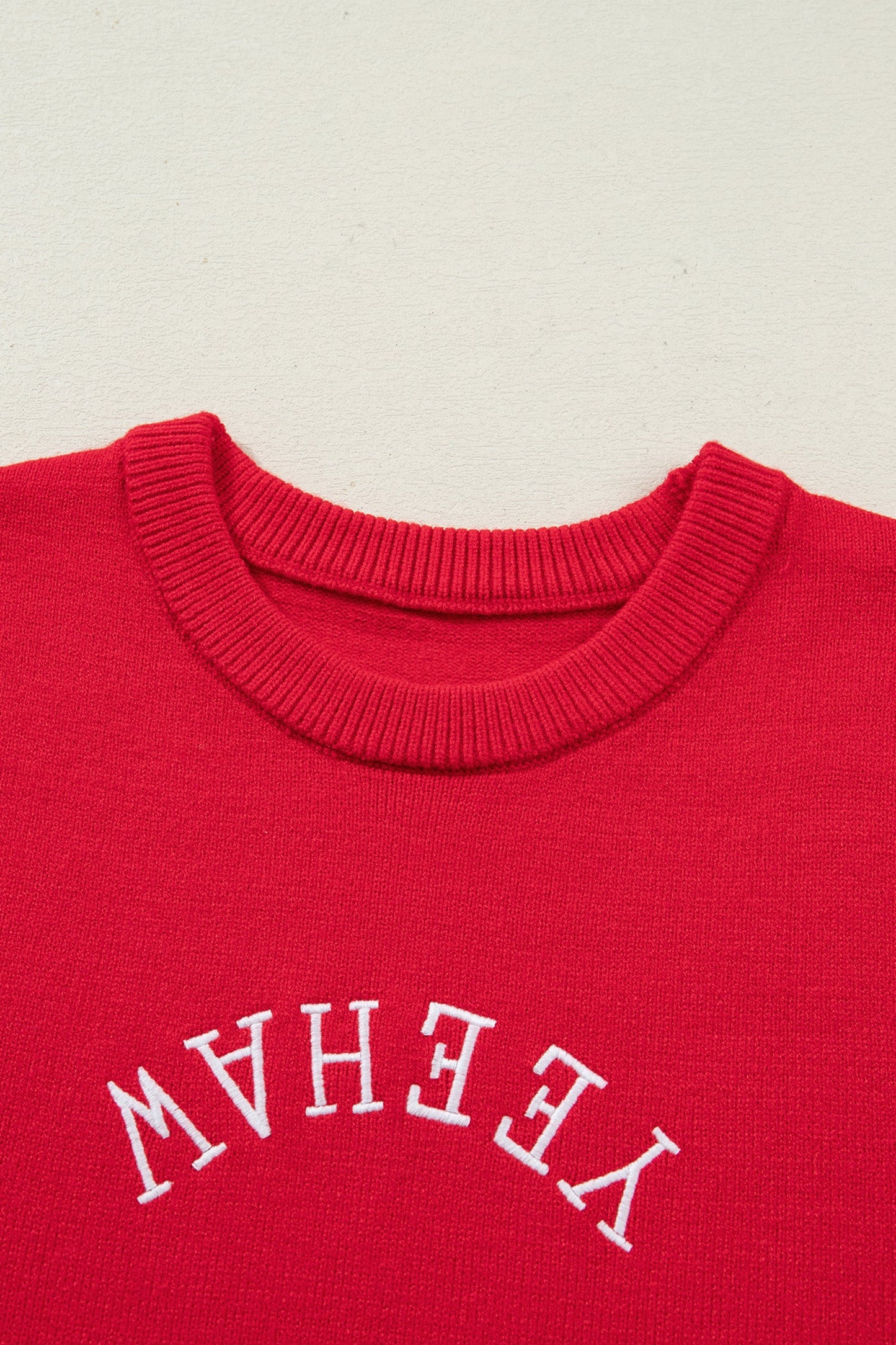 YEEHAW Embroidered Letter Short Sleeve Sweater