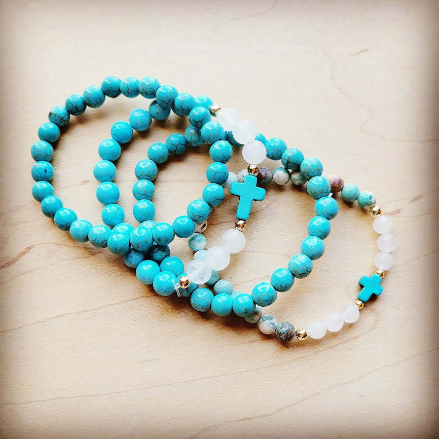 Natural Jade and Howlite Beaded Stretch Breacelet 806w