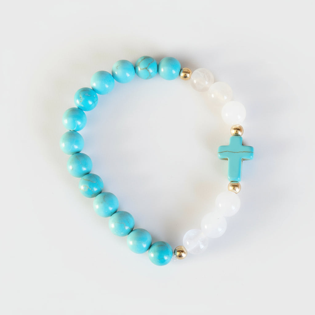 Natural Jade and Howlite Beaded Stretch Breacelet 806w