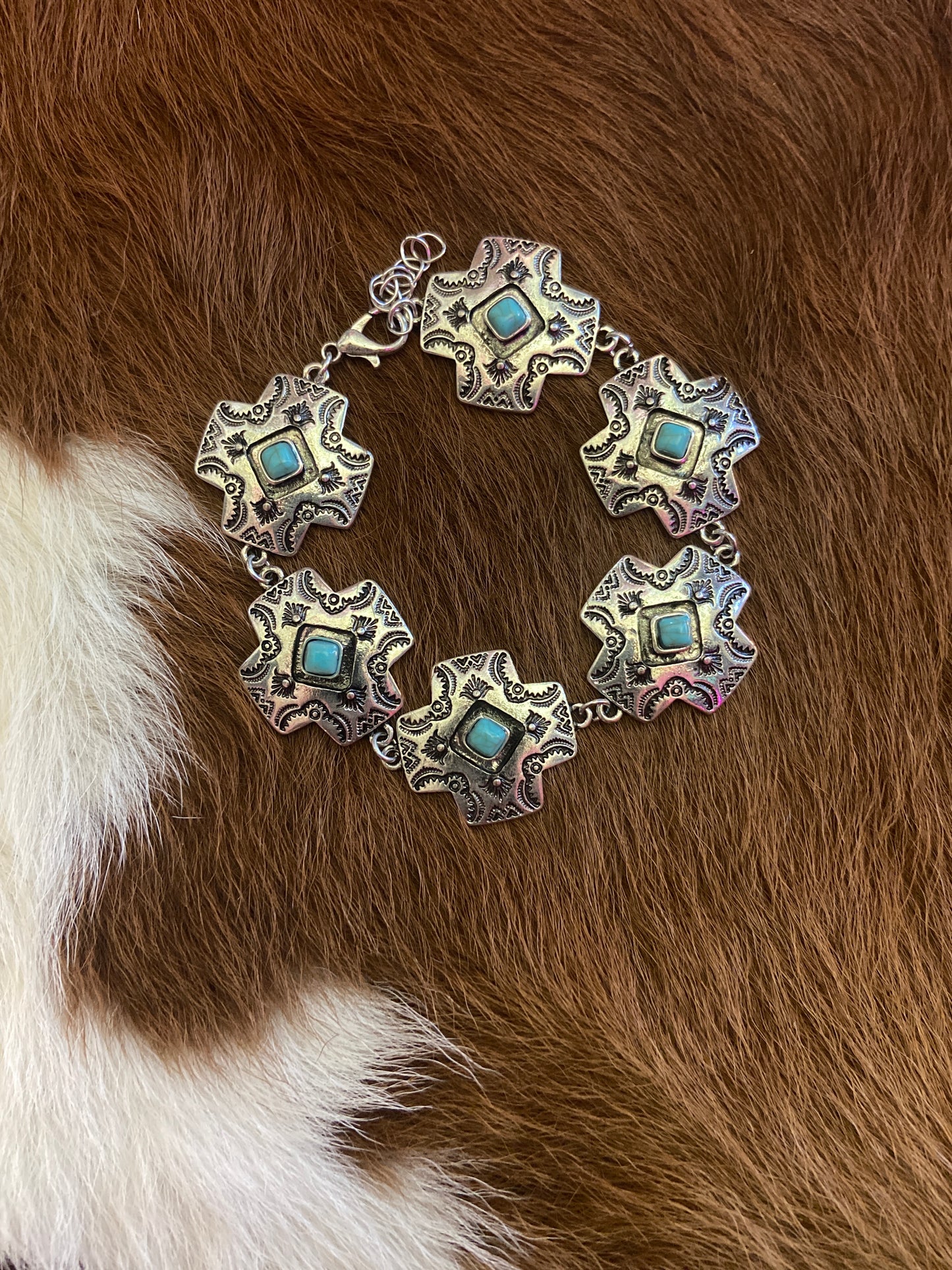 Turquoise silver cross bracelet