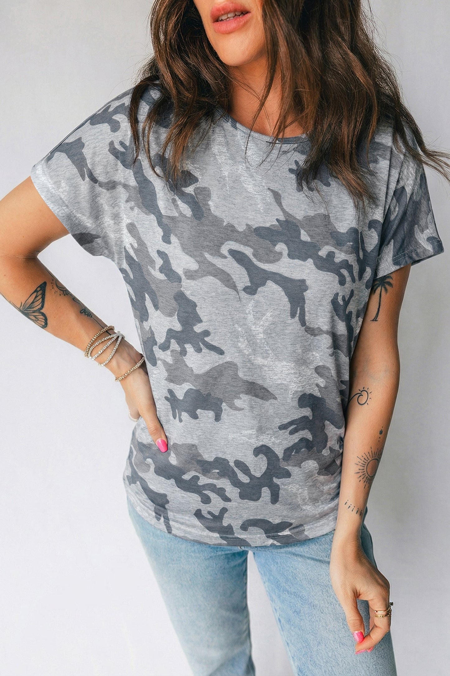 Camo Short Sleeve Round Neck T-Shirt
