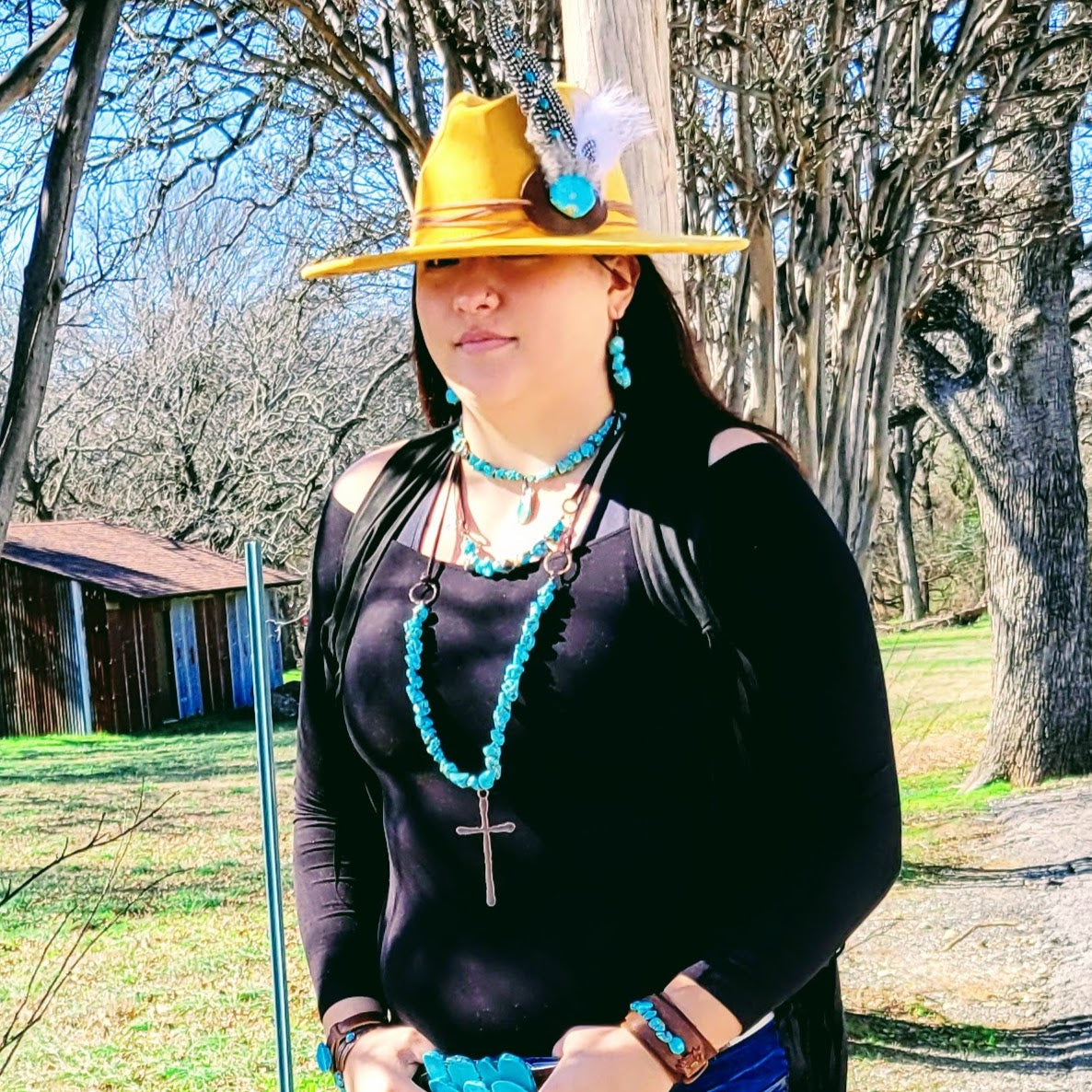 **Chunky Beaded Turquoise Stone Earrings 224b