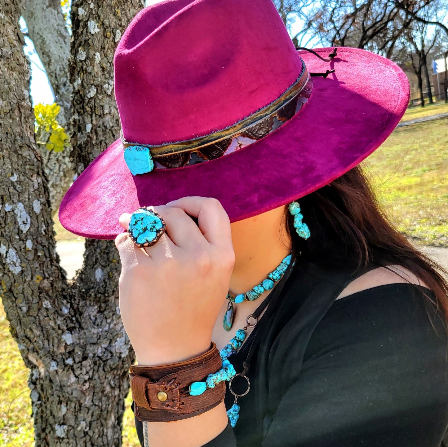 **Chunky Beaded Turquoise Stone Earrings 224b