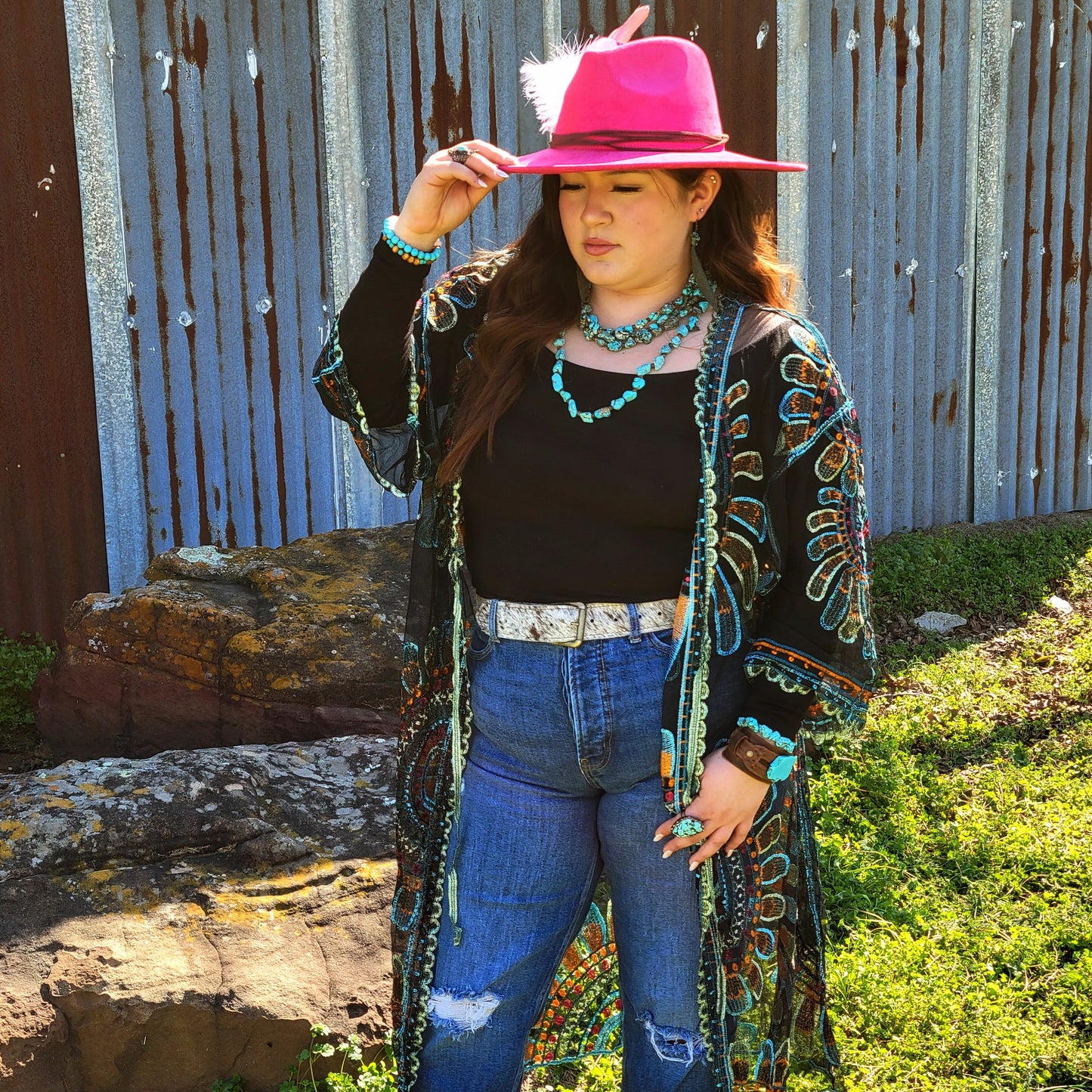 **Large Triple Strand Blue Turquoise & Wood Collar Necklace 259g