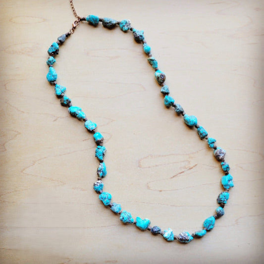 **Long Blue Turquoise and Wood Necklace 259k