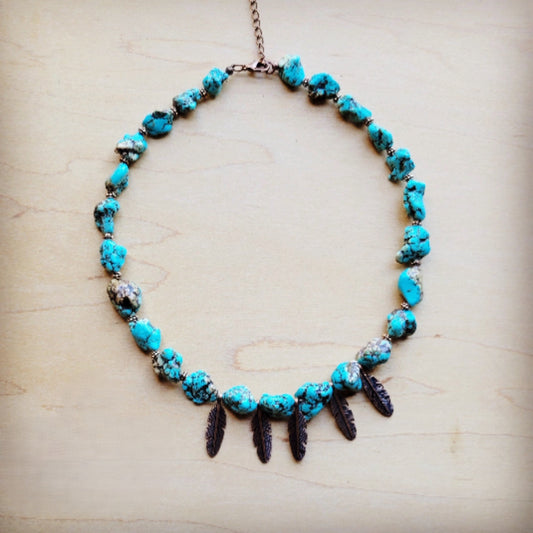 **Blue Turquoise Collar Necklace w/ Feather Pendants 259m