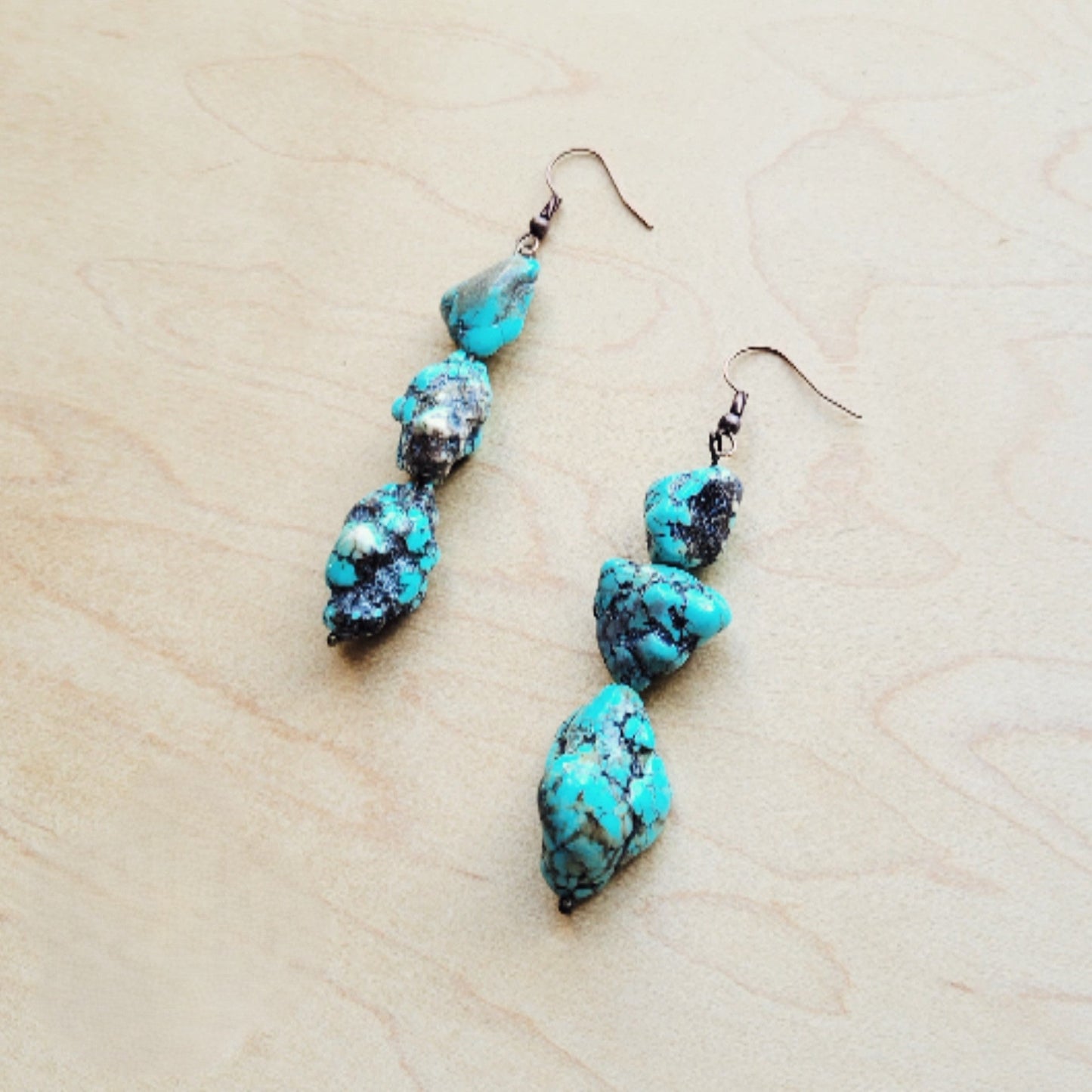 **Chunky Beaded Turquoise Stone Earrings 224b