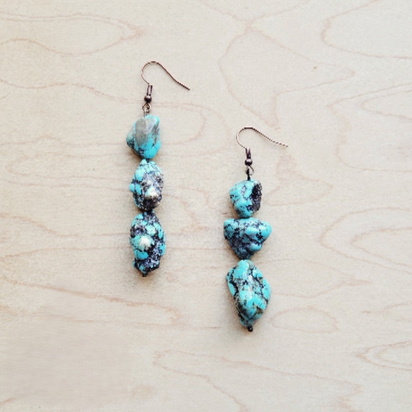 **Chunky Beaded Turquoise Stone Earrings 224b