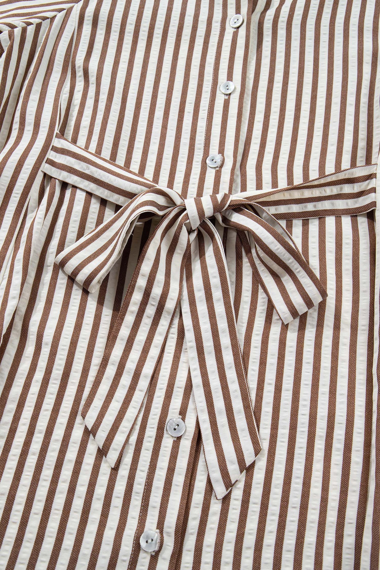 Stripe Knot Waist Sleeve Button Down Dress