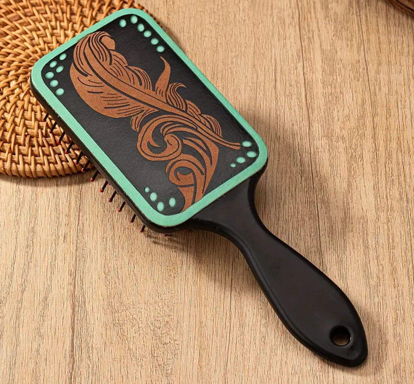 Black and turquoise tool print hairbrush