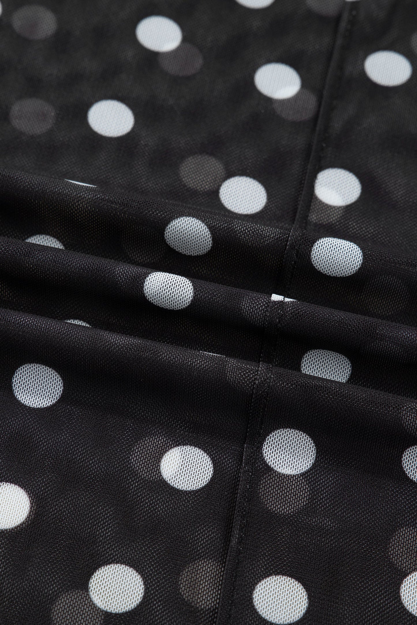Polka Dot Mesh Mock Neck Long Sleeve Top
