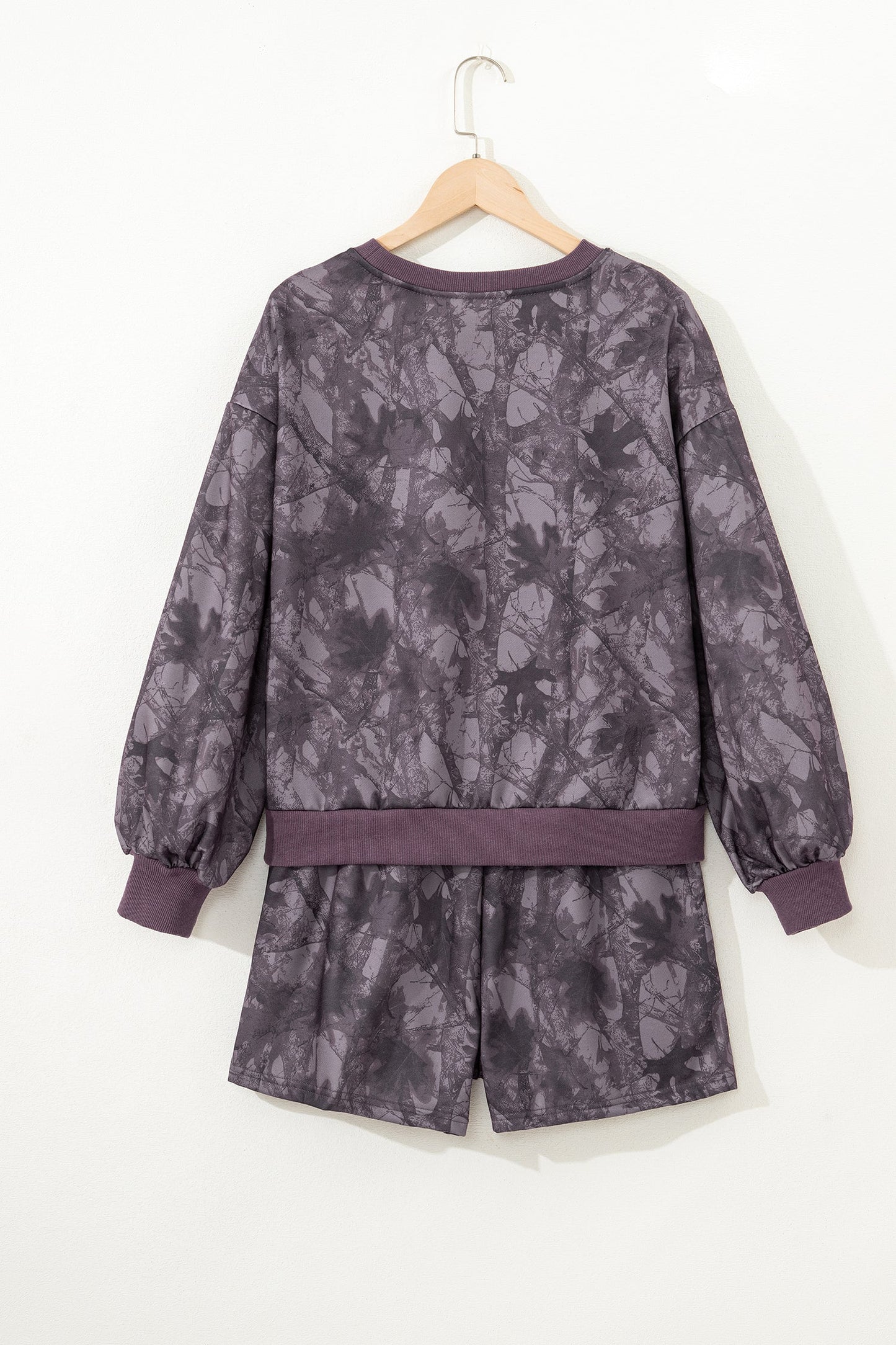 Abstract Camo Pullover & Drawstring Shorts Set