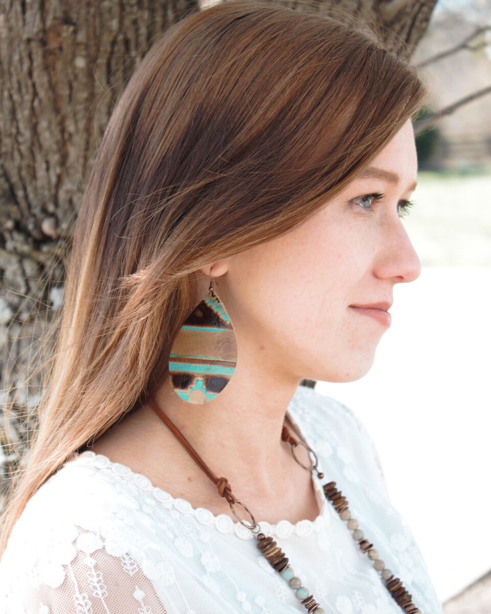 **Leather Oval Earrings in Turquoise Navajo 217f