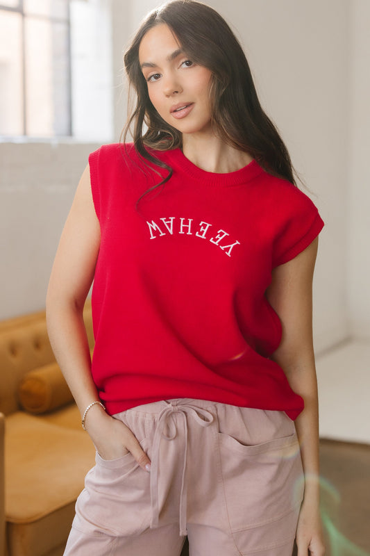 YEEHAW Embroidered Letter Short Sleeve Sweater