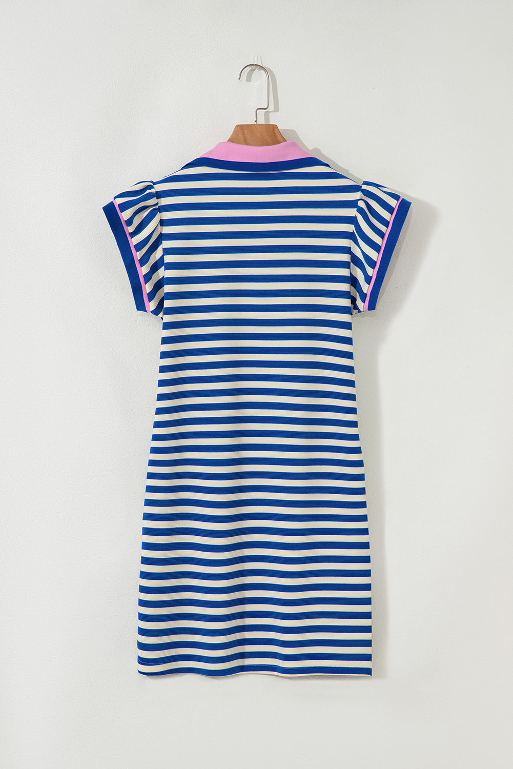 Stripe Flutter Sleeve Contrast Collar Mini Dress