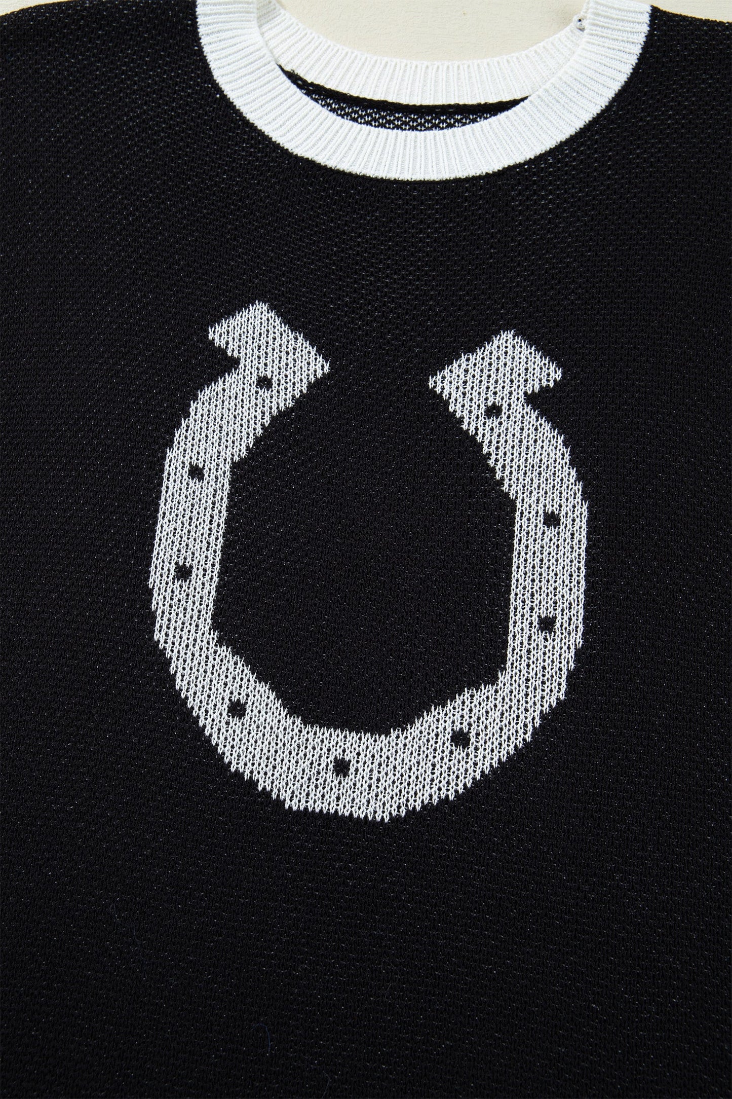 Horseshoe Pattern Western Trim Short Sleeve Sweater