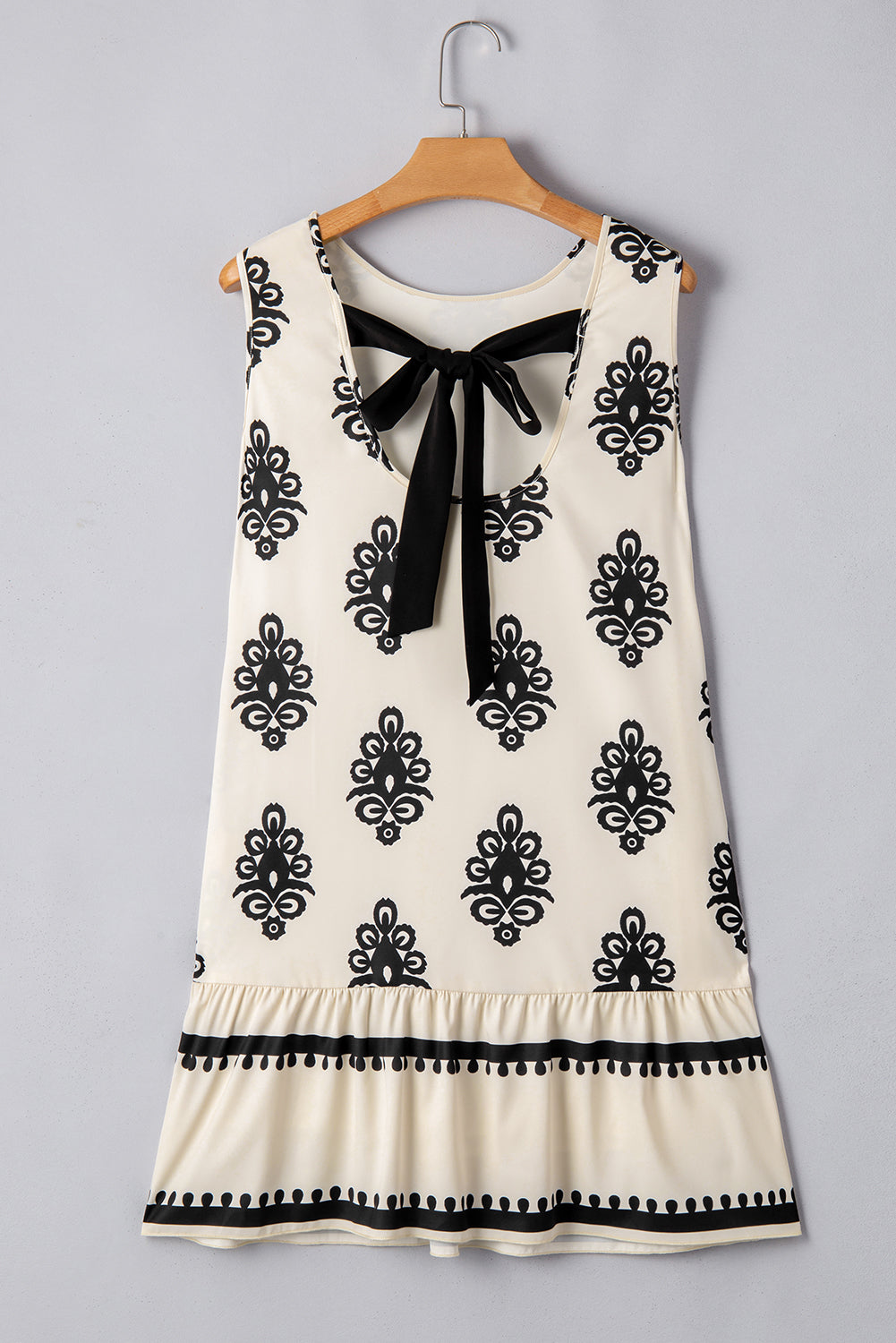 Geometric Sleeveless Hollow Bow-Back Mini Dress