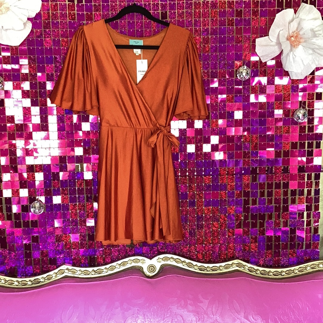 Burnt orange wrap dress