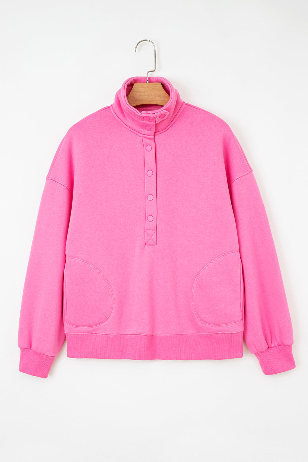 Half Button Stand Neck Drop Shoulder Sweatshirt