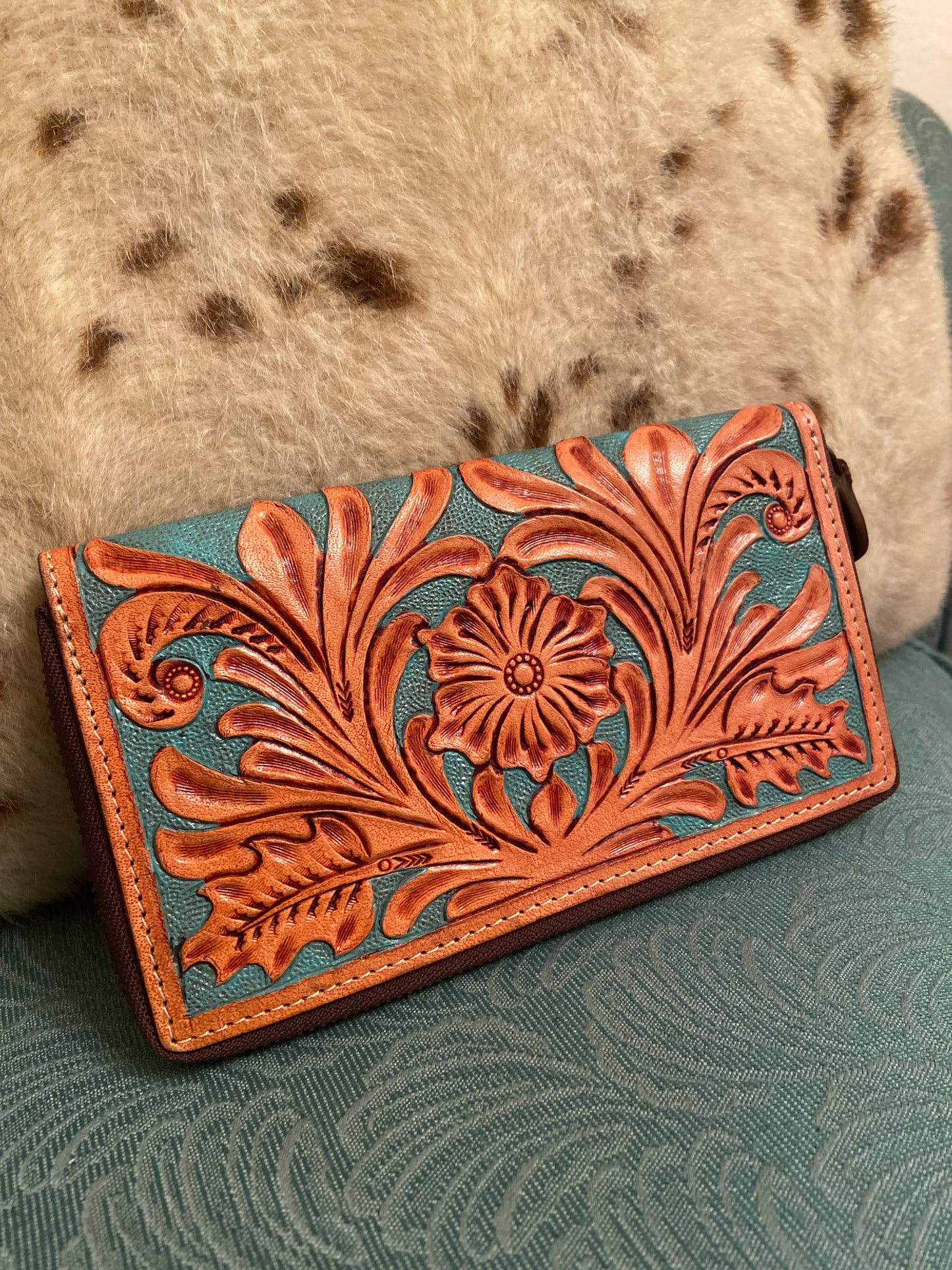 Turquoise tool zip wallet