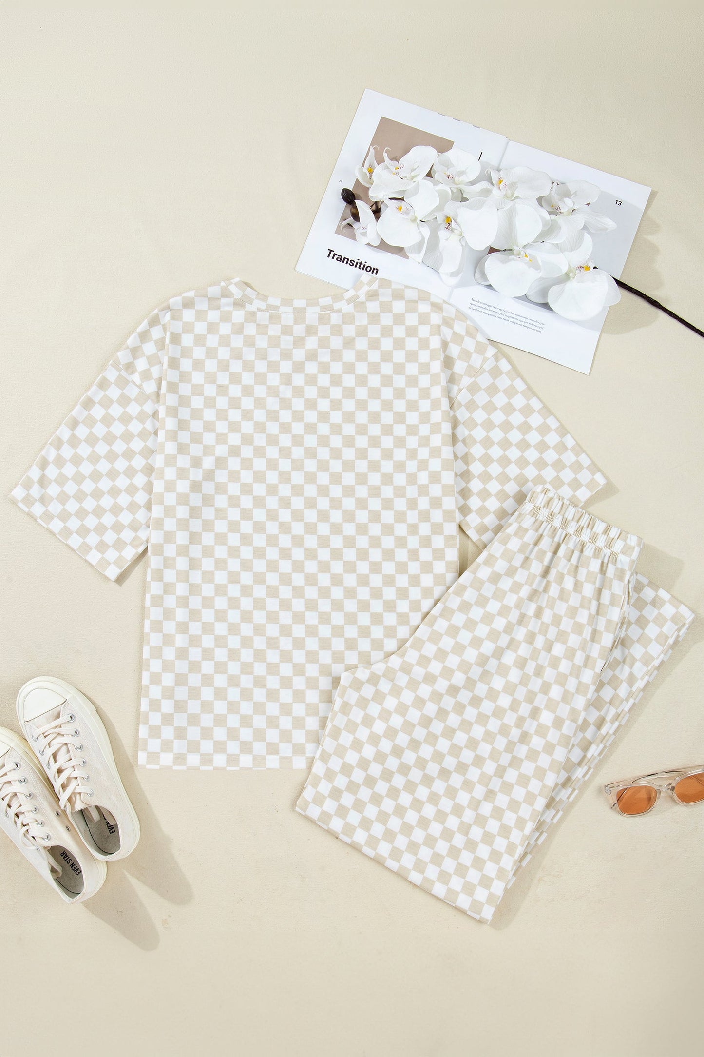 Checker Short Sleeve Tee & Lounge Pant Set